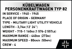 Nemecký veliteľský automobil Kübelwagen PKW TYP 82 COBI 2802 - Executive Edition WWII 1:12 - kopie