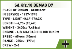 Německé polopásové vozidlo Sd.Kfz10 DEMAG D7 COBI 2273 - World War II