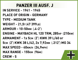 Deutscher mittlerer Panzer Panzer III Pz. KpfW. Ausf. J COBI 2562 - World War II - kopie
