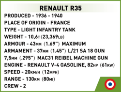 Francouzský lehký pěchotní tank RENAULT R35 COBI 2553 - World War II