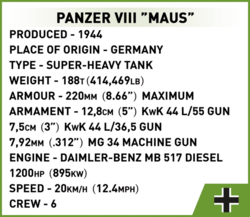 Nemecký tank Panzer VIII Maus COBI 2554 - Limited Edition WWII - kopie