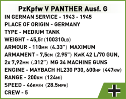 Německý střední tank PzKpfw V PANTHER Ausf. G COBI 2566 - World War II