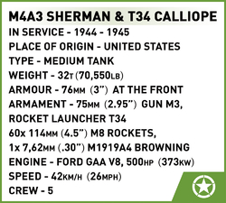 Americký střední tank Sherman M4A3 CALLIOPE T34 COBI 2569 - Executive Edition WWII