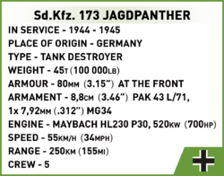 German heavy tank destroyer Sd.Kfz. 173 JAGDPANTHER COBI 2573 - Limited Edition WWII - kopie