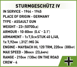 Německé samohybné útočné dělo Sturmgeschütz IV Sd.Kfz. 167 COBI 2576 - World War II