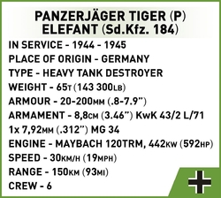 Německý těžký stíhač tanků Panzerjäger Tiger (P) Sd.Kfz.184 Elefant COBI 2582 - World War II 1:28