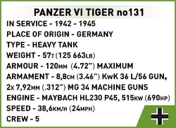 Deutscher Panzer PzKpfw VI TIGER 131 COBI 2801 - Executive Edition WWII 1:12 - kopie