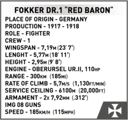 German three-plane fighter FOKKER Dr. I Red Baron COBI 2985 - Limited edition Great War - kopie