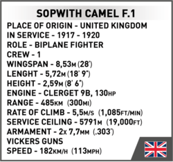 Dvouplošný stíhací letoun SOPWITH F.1 CAMEL COBI 2975 - Great War - kopie