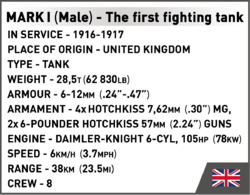 Britský tank MARK I (Male) C.19. COBI 2993 - Great War 1:35