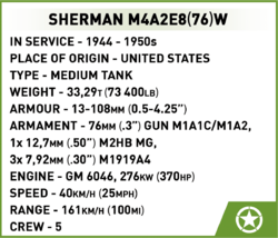Amerikanischer Mittlerer Panzer Sherman M4A3 COBI 2570 - Worls War II - kopie