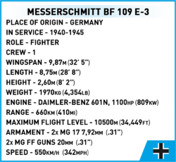 Německýtíhací letoun Messerschmitt BF 109 E-3 COBI 5727 - World War II