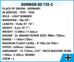 Německý bombardovací letoun Dornier DO 17Z-2 COBI 5754 World War II II 1:32