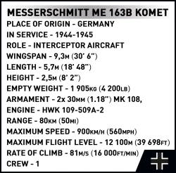 Německé stíhací letadloMesserschmitt Me 163B Komet & Scheuch-Schlepper COBI 5765 Limited Edition WW II 1:32