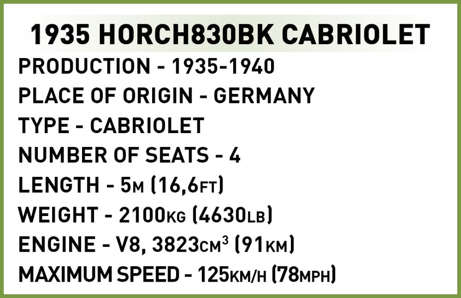 Civilní vozidlo HORCH 830BK kabriolet COBI 2272 - Historical Collection