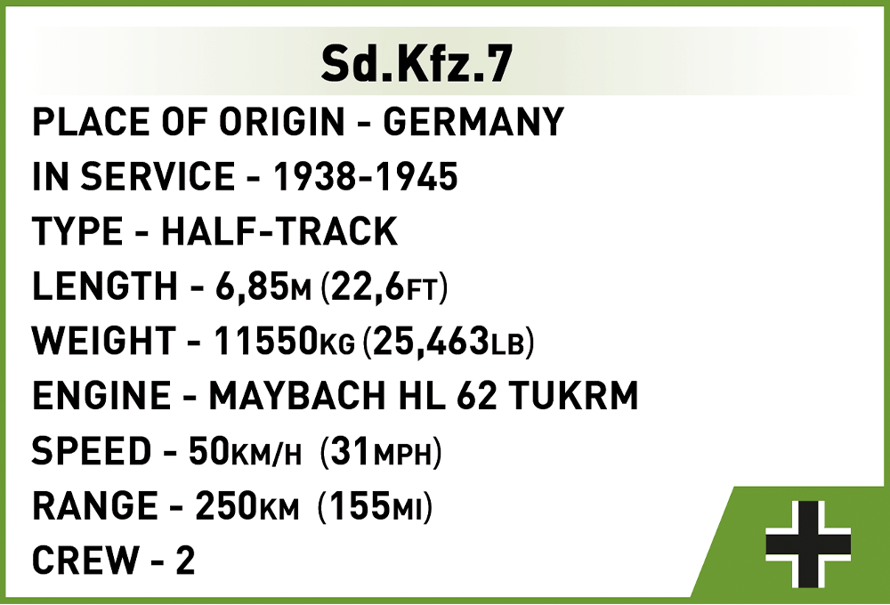 Německé polopásové vozidlo Sd.Kfz7/1 s protiletadlovým kanónem Flakvierling 38 COBI 2274 - Executive edition WWII
