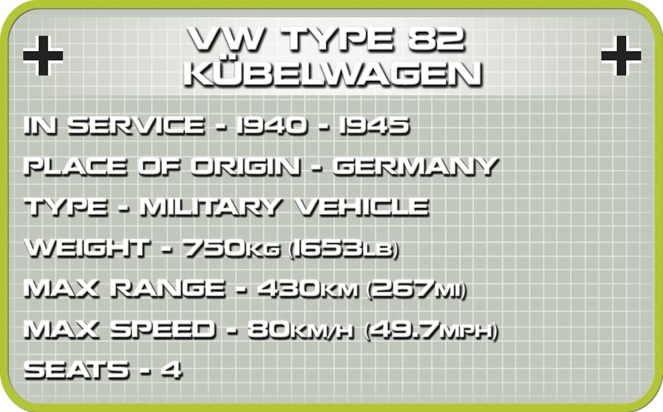 Velitelský vůz VW typ 82 Kübelwagen COBI 2402 - World War II
