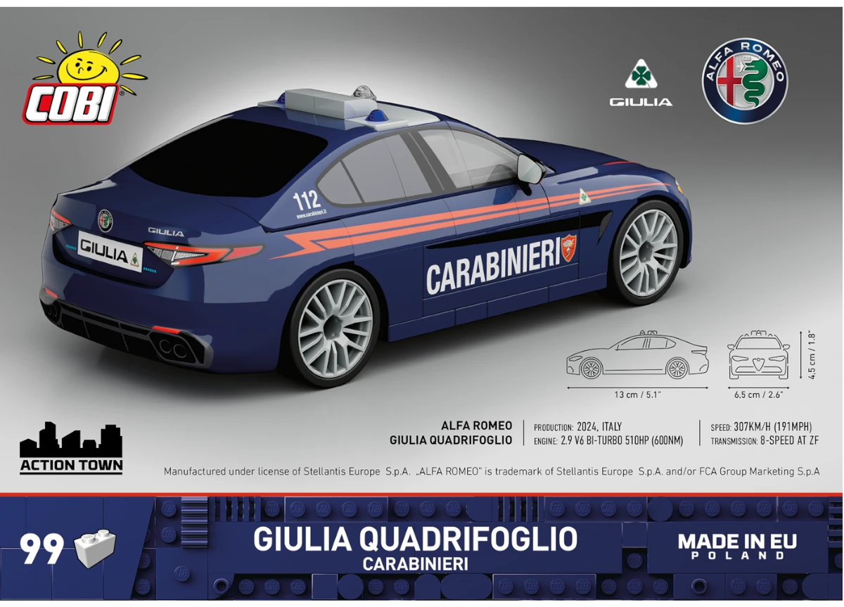 Auto GIULIA Quadrifoglio Carabinieri COBI 24654 - Action Town 1:35