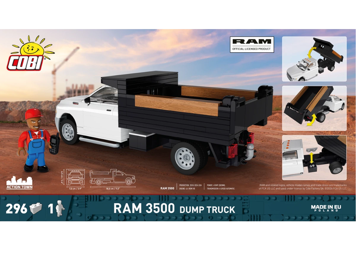 Americký automobil pick-up RAM 3500 Dump Truck COBI 24659 - Action Town 1:35