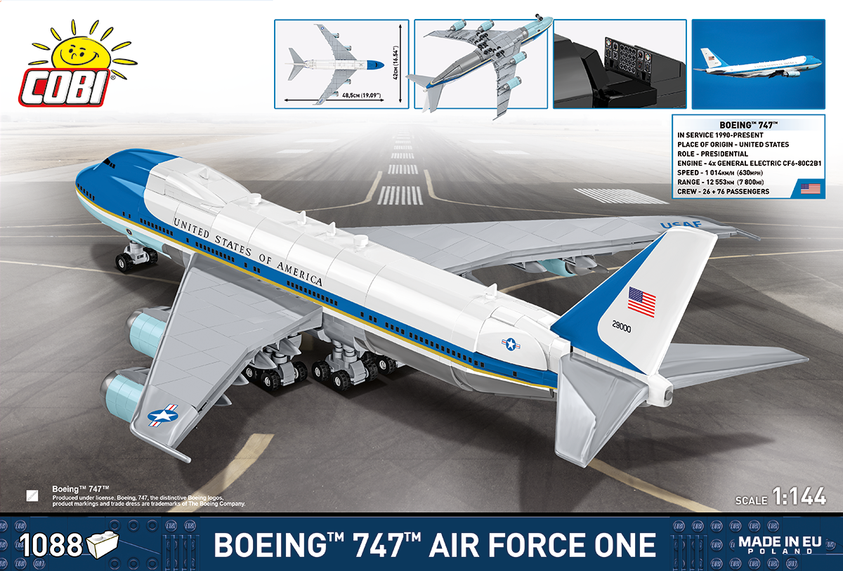 Dopravní letadlo Boeing 747 Air Force One COBI 26610A - Boeing 1:144