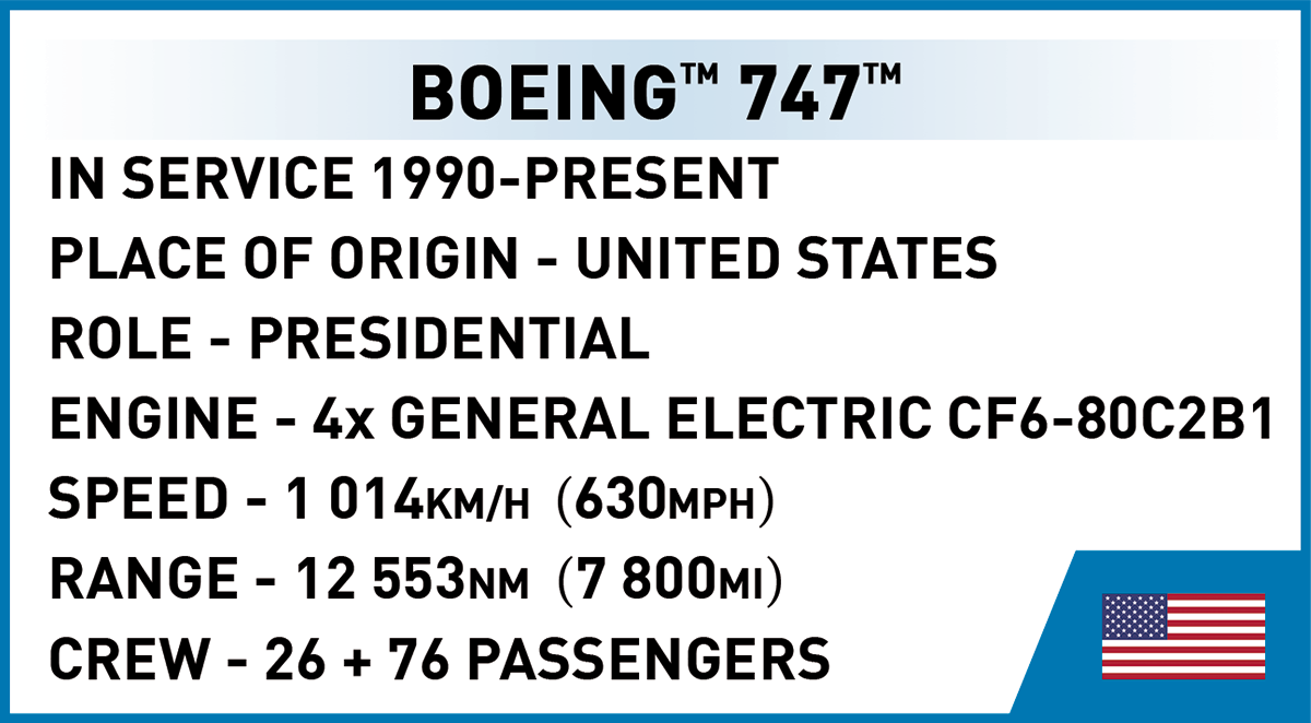 Dopravní letadlo Boeing 747 Air Force One COBI 26610A - Boeing 1:144