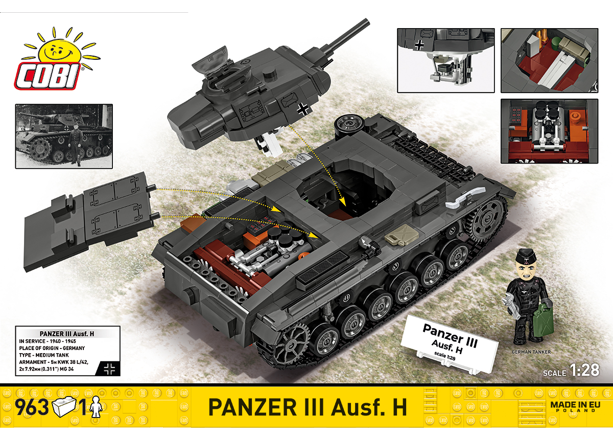 Německý střední tank Panzer III Ausf. H COBI 2672 World War II 1:28