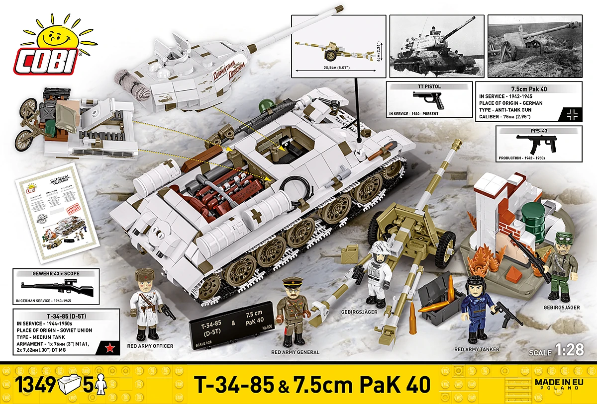 Ruský střední tank T-34-85 & 7.5 PaK 40 COBI 2682 - Limited Edition WW II 1:12