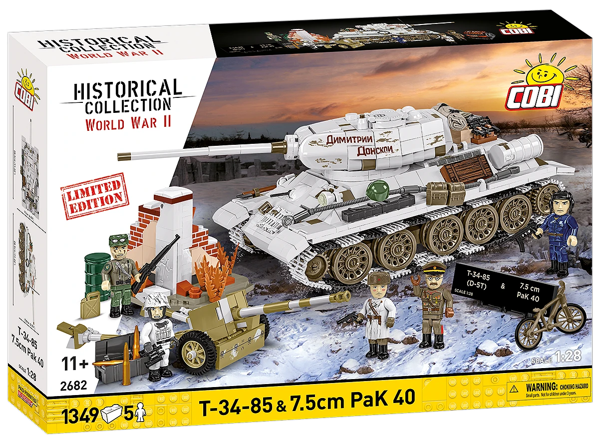 Ruský střední tank T-34-85 & 7.5 PaK 40 COBI 2682 - Limited Edition WW II 1:12