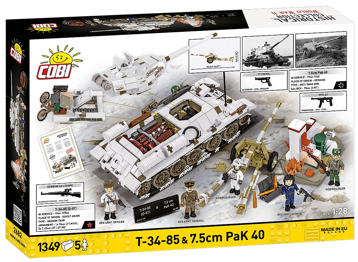 Ruský střední tank T-34-85 & 7.5 PaK 40 COBI 2682 - Limited Edition WW II 1:12