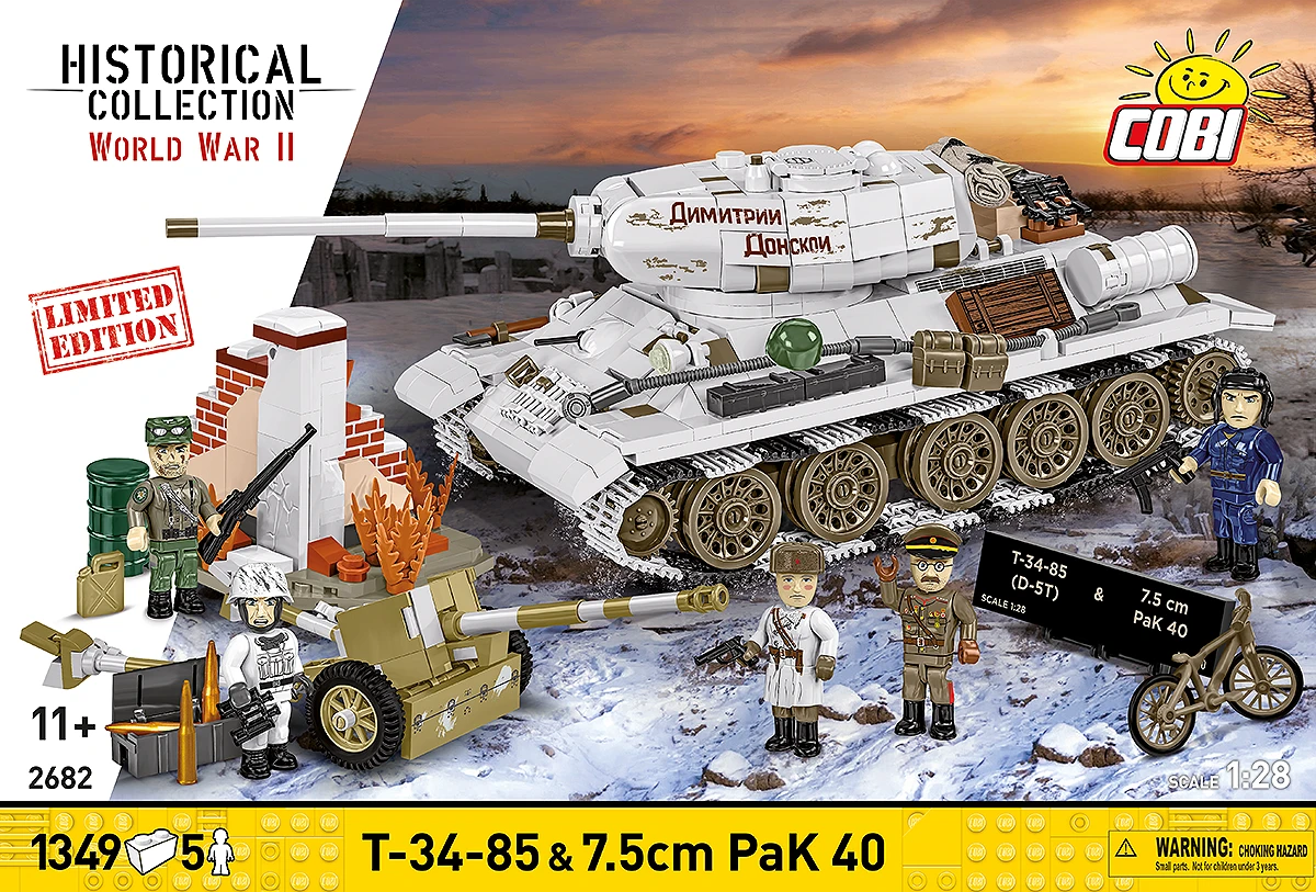Ruský střední tank T-34-85 & 7.5 PaK 40 COBI 2682 - Limited Edition WW II 1:12