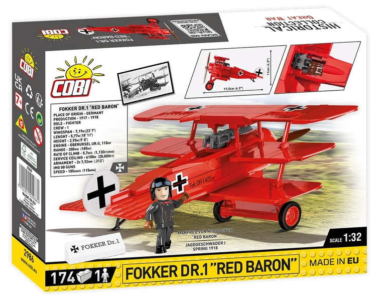 Německý trojplošný stíhací letoun FOKKER Dr. I Rudý Baron COBI 2986 - Great War