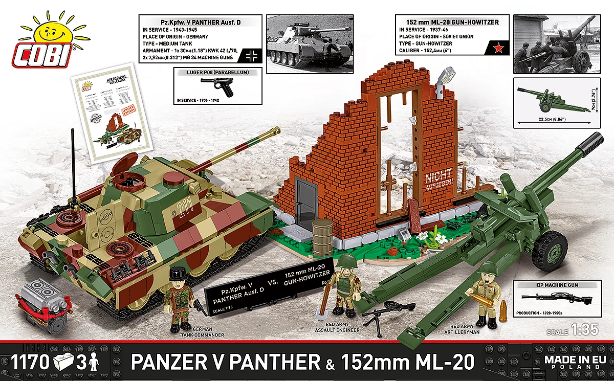 Německý tank Panzer V Panther & ruské dělo 152mm ML-20 COBI 3144 - Limited Edition WW II 1:35