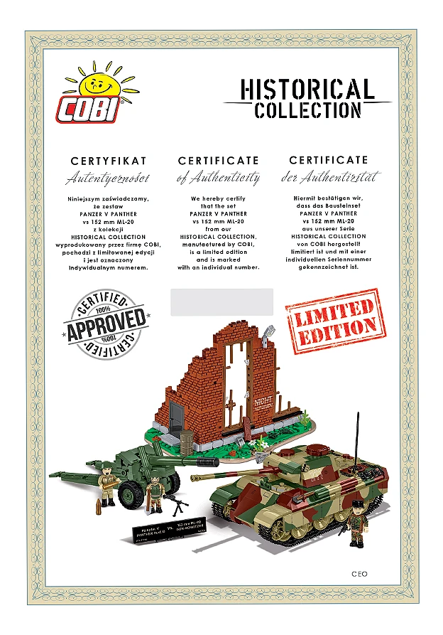 Německý tank Panzer V Panther & ruské dělo 152mm ML-20 COBI 3144 - Limited Edition WW II 1:35