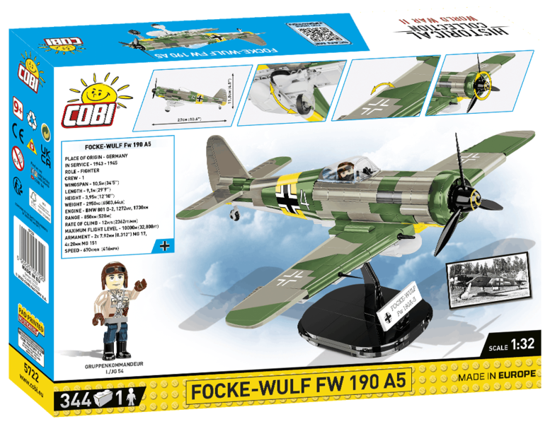 COBI 5722-FOCKE-WULF FW190 A5 1/32 SCALA Building Blocks-seconda guerra mondiale 344pcs 