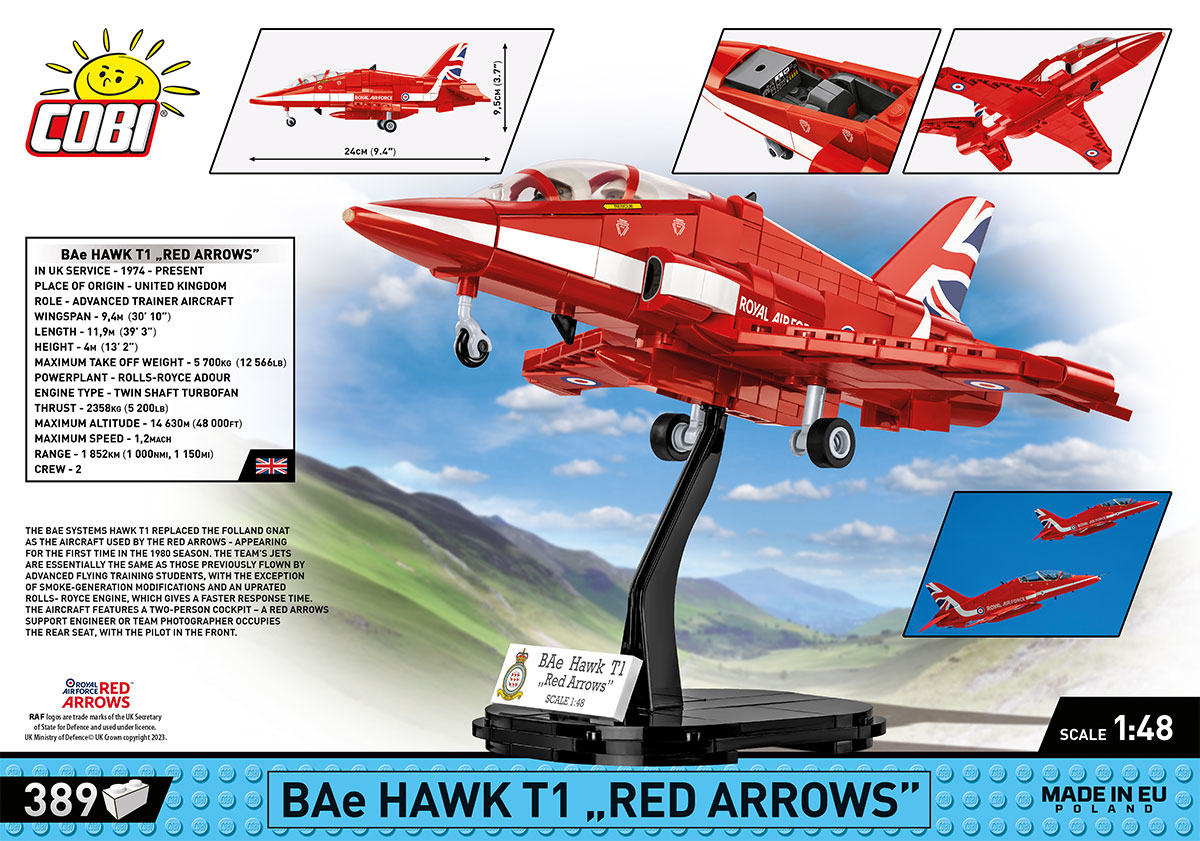Britský pokročilý cvičný letoun BAE Hawk T1 RED ARROWS COBI 5844 - Armed Forces 1:48