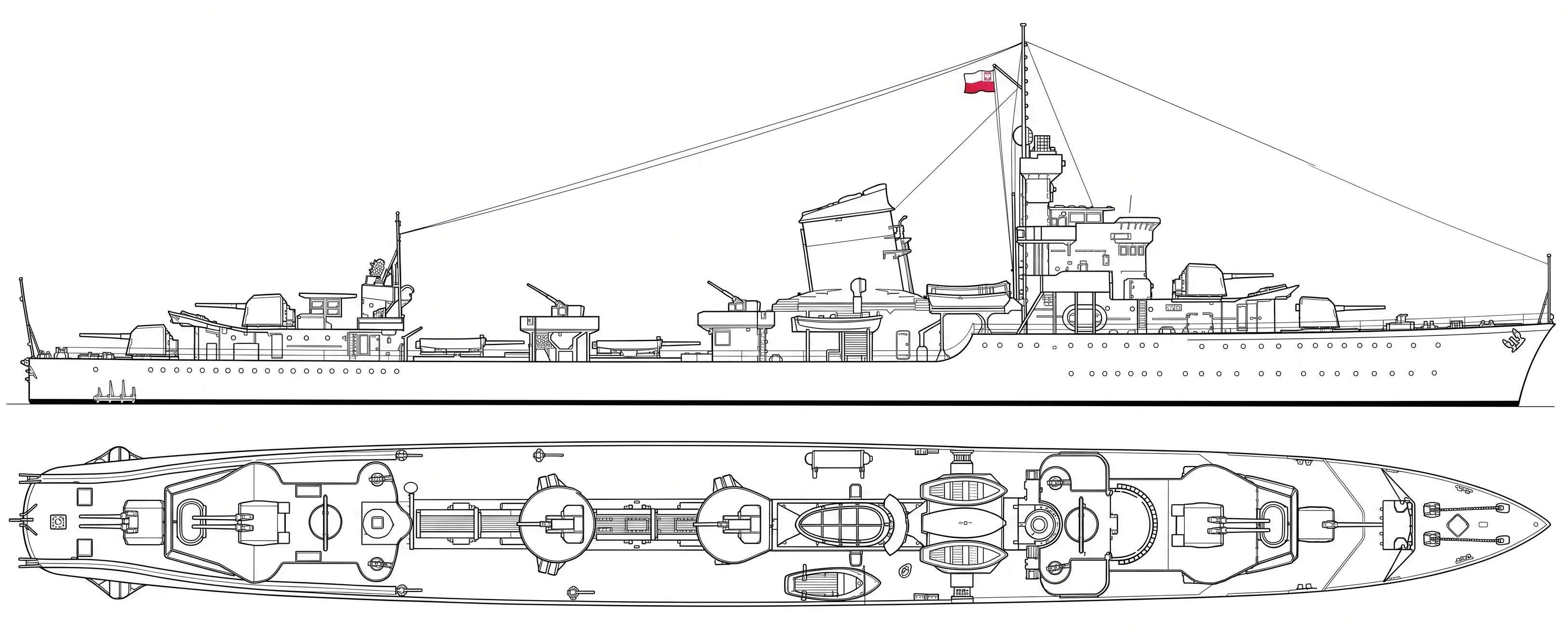 Nákres lodě Blyskawica COBI 4865