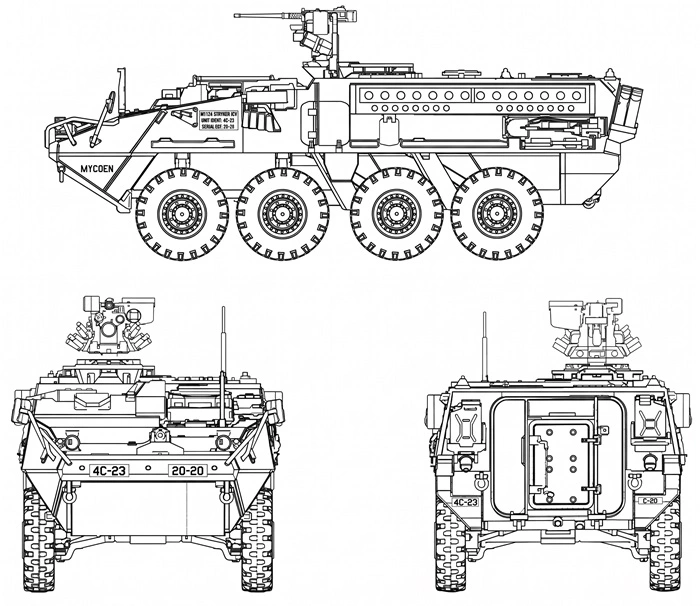 Technický nákres bojového vozidla Stryker COBI 2635