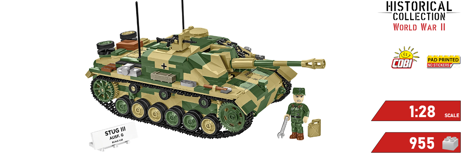 Sestavená stavebnice tanku STUG III s figurkou COBI 2676