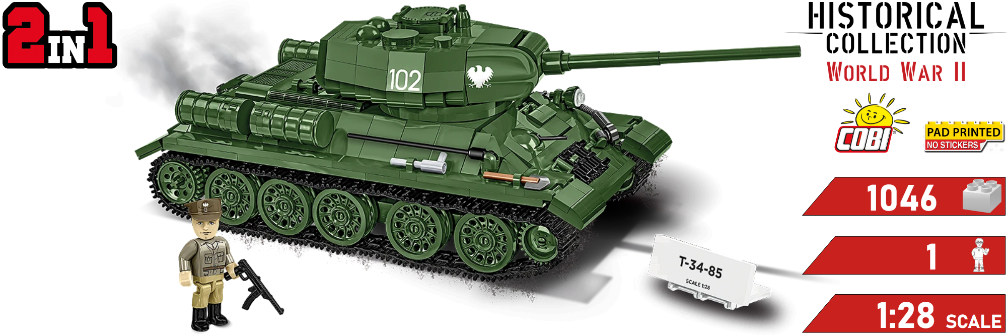 Sestavená stavebnice ruského tanku T-34/85 COBI 2683