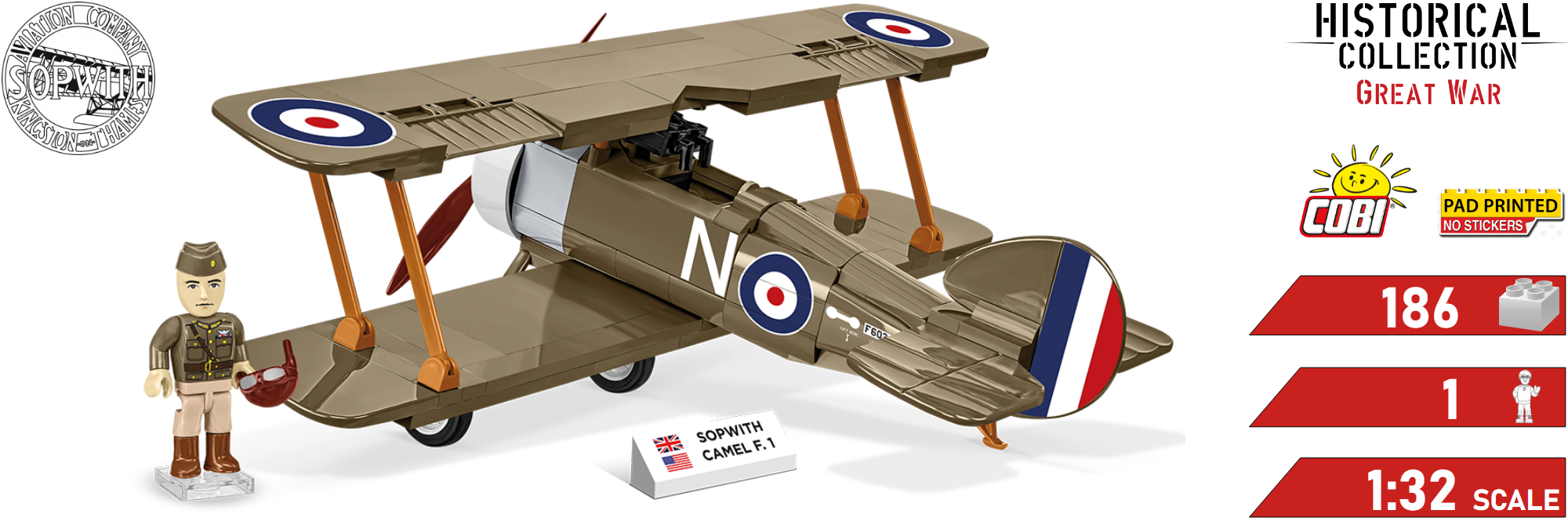 Zusammengebautes Modell des britischen Flugzeugs Sopwith F.1 COBI 2999