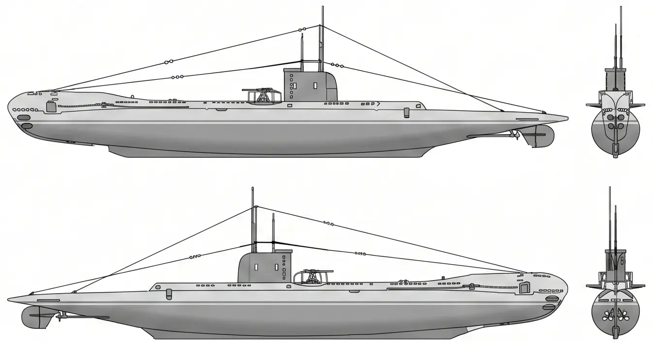 Drawing of the British submarine HMS Upholder
