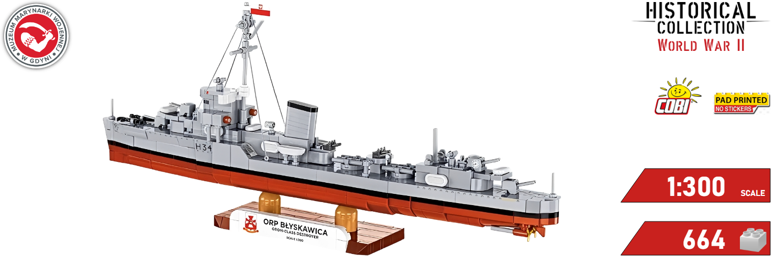 Sestavený model lodě ORP Blyskawica COBI 4865