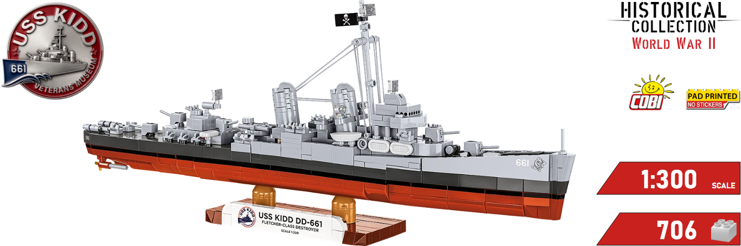 Assembled COBI 4866 USS Kidd model ship