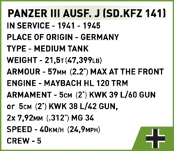 German medium tank Panzer III Pz. KpfW. Ausf. J COBI 2561 - Limited Edition WW II - kopie