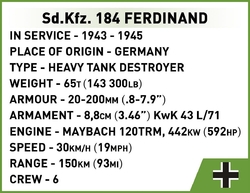 German heavy tank destroyer Panzerjäger Tiger (P) SdKfz.184 Ferdinand COBI 2581 - Limited Edition WWII 1:28 - kopie